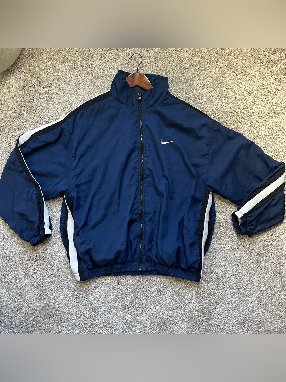 VTG 90s Nike Windbreaker Jacket XL Navy Blue Silver Tag Track Jacket Embroidered